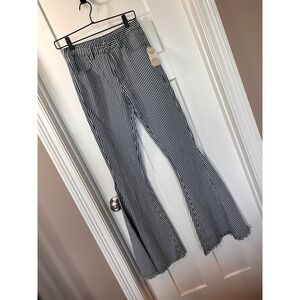 NWT Altar'd State Women's Striped Fringe Flare Jeans Stretch Blue White SZ Small